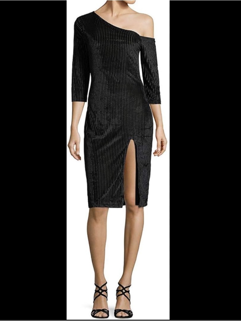 MINKPINK Melody One Shoulder Black Velvet Midi Dress Size XS